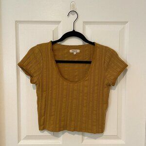 Madewell Mustard Yellow Textured Crop Top with Scoop Neck